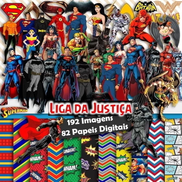 Kit Digital Papel e Cliparts Liga da Justiça