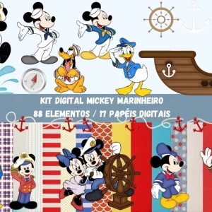 Kit Digital Papel e Cliparts Mickey Marinheiro