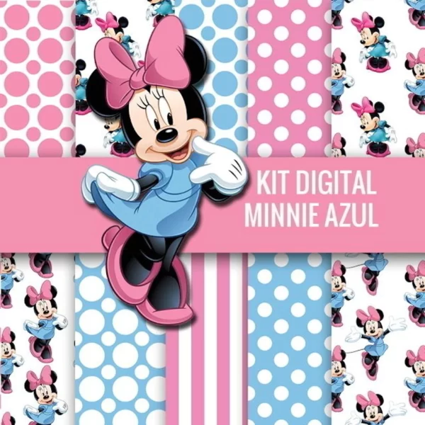 Kit Digital Papel e Cliparts Minnie Azul