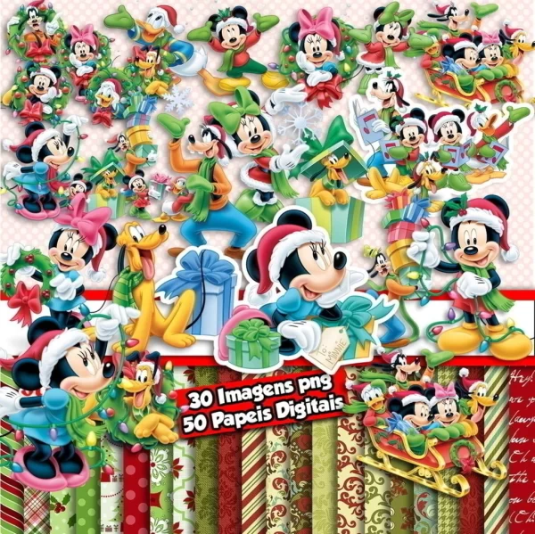 Kit Digital Papel e Cliparts Natal Mickey