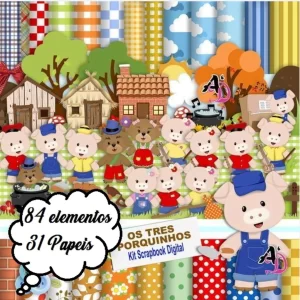 Kit Digital Papel e Cliparts Os Três Porquinhos