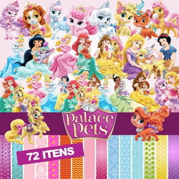 Kit Digital Papel e Cliparts Princesas Palace Pets