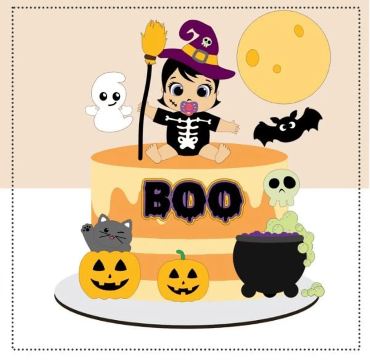 Topo de Bolo Halloween Menina Silhouette Studio